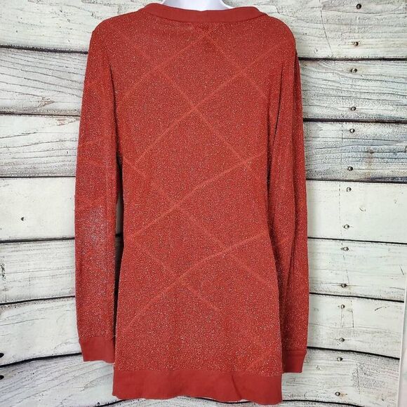 BKE Red Women’s Metallic Rust Shimmer Longline Cardigan Sweater Size Medium - Picture 5 of 7